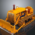 Old Yellow Rusty Bulldozer With Tracks Red Chimney And Front Blade