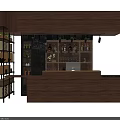 Contemporary Bar Interior With Wooden Counter Shelves Holding Wine Bottles And Glassware