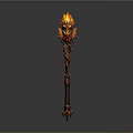 Fantasy Burning Staff With Flaming Top And Intricate Carved Handle