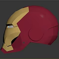 Iron Man Helmet With Gold And Red Design And Blue Glowing Eyes On Dark Background