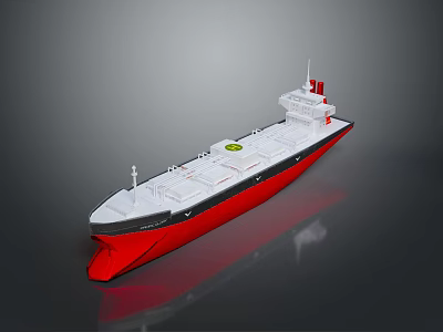 White And Red Tanker Ship Model With Deck Structure And Green Area 3d model
