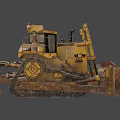 Yellow Rusty Heavy Duty Bulldozer Construction Vehicle With Large Tracks And Blade