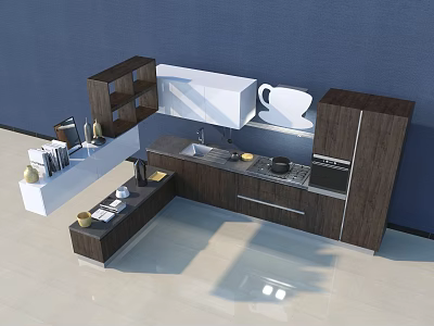 Modern Kitchen Featuring Dark And White Cabinets Countertop Sink And Stove 3d model