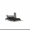 Modern Luxury Double Bed With White Headboard Black Bedding Gold Stripes And Nightstand