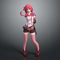 3D Fantasy Female Character With Pink Hair Red White Outfit And Weapon Design