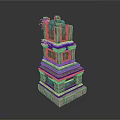 Modern Scene Featuring Multi layered Stone Pagoda With Carved Details And Top Foliage