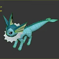 Vibrant Blue Creature Character 3D Design Featuring Pointed Ears Frilled Neck And Finned Tail 3d model