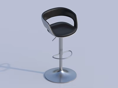 Modern Black Bar Stool With Leather Seat Curved Back And Silver Metal Base 3d model