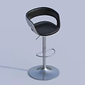 Modern Black Bar Stool With Leather Seat Curved Back And Silver Metal Base