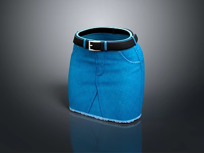 Fashionable Blue Denim Mini Skirt With Black Belt And Silver Buckle 3d model