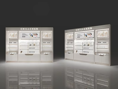 CHILLCHAN Modern White Display Shelves With Multiple Layers And Sleek Design For Product Showcase 3d model