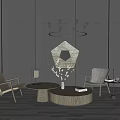 Outdoor Table And Chair Set Featuring Round Wooden Table Armchairs Vase Flowers And Hanging Chandelier