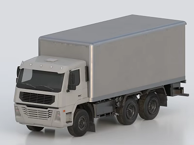 Silver Box Truck With Front Cab Large Cargo Container And Black Wheels Design 3d model