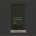 Green Double Door Storage Cabinet With Warning Signs On Concrete Base