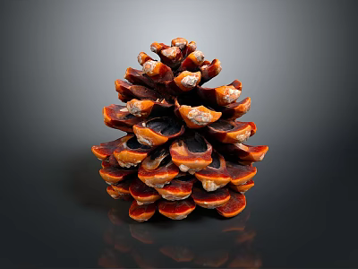 Detailed Glossy Red Brown and Orange Pine Cone With Scales On Dark Background 3d model