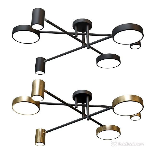 Modern Ceiling Light With Multi Arm Design Black And Gold Round Shades 3d model
