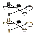 Modern Ceiling Light With Multi Arm Design Black And Gold Round Shades 3d model