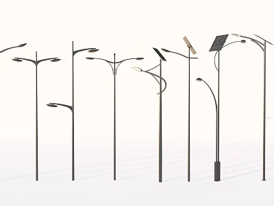 Different Styles of Outdoor Lights Including Solar Powered Street Lamps and Modern Lamp Posts 3d model