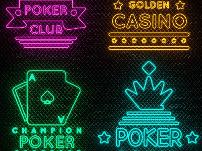 Neon Decorative Lights for Poker Club Golden Casino with Playing Cards and Crown 3d model