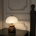 Table Lamp With Wooden Base And White Lampshade On Bedside Table Decorative Gray Wall