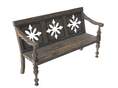 Traditional Wooden Leisure Bench With Carved Snowflake Cutout Patterns Decorative Armrests And Ornate Legs 3d model