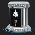 Modern Exhibition Island Kiosk With Digital Display And Female Figure Inside