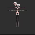 Anime Style Creature Character With Pink Hair Black Red Outfit And Stretched Arms