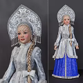Traditional Outfit Doll With Silver Decorated Headdress Long Braid And Blue Skirt