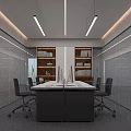 Modern Public Office Space Interior With Workstations Computers Bookshelves And Glass Partitions