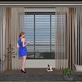 Stylish Window Blinds Adjusted By Woman In Modern Living Room Interior