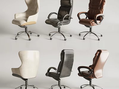 Beige Black Brown Leather Office Chairs With High Back Armrests And Swivel Base Wheels 3d model