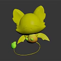 Cute Pink Cartoon Creature Character with Big Ears and Green Trimmed Wings in
