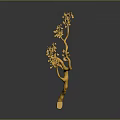 Golden Tree Branch Decoration With Curved Stems And Flower Ornaments On Gray Background