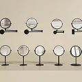 Round Mirrors With Black Stands Wall Mounted And Tabletop On Beige Background Reflecting Green Plant