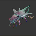 Mechanical Creature with Purple Pink Stripes Multiple Legs and Green Pink Wings