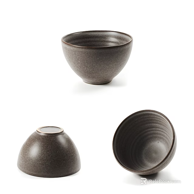 Decorative Ornament Set Featuring Dark Ceramic Bowls With Simple Textured Design 3d model 
