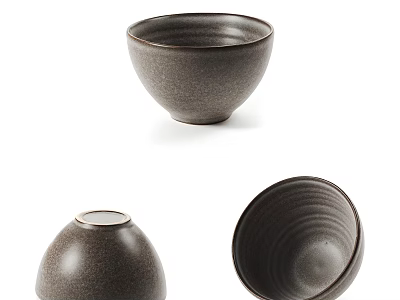 Decorative Ornament Set Featuring Dark Ceramic Bowls With Simple Textured Design 3d model