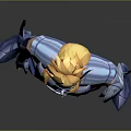 Game Movie Character In Blue Armor With Golden Hair And Mythological Helmet