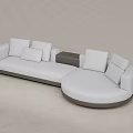 Light Colored L Shaped Lazy Sofa With Multiple Cushions On Light Wooden Floor 3d model