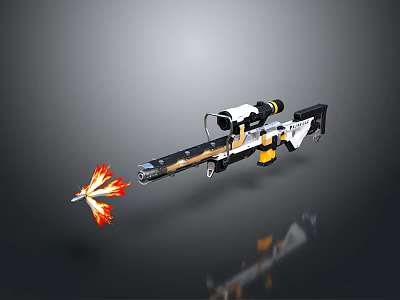 Tactical Sniper Rifle With Scope Black White Yellow Color Firing Flame 3d model