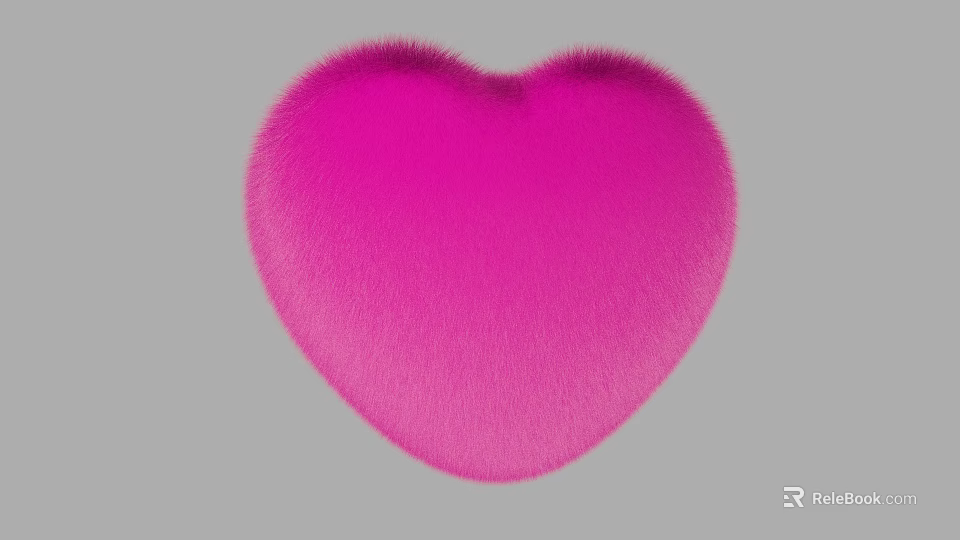 Fluffy Pink Heart Shape With Soft Furry Texture On Gray Background 3d model 