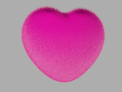 Fluffy Pink Heart Shape With Soft Furry Texture On Gray Background 3d model
