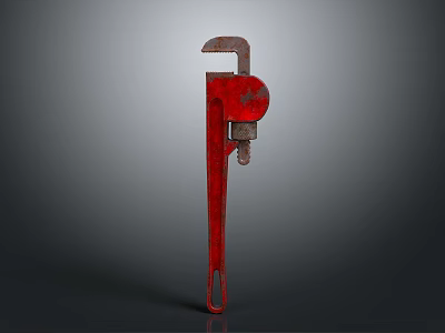 Vintage Red Wrench Tool Isolated On Dark Background With Metallic Texture 3d model