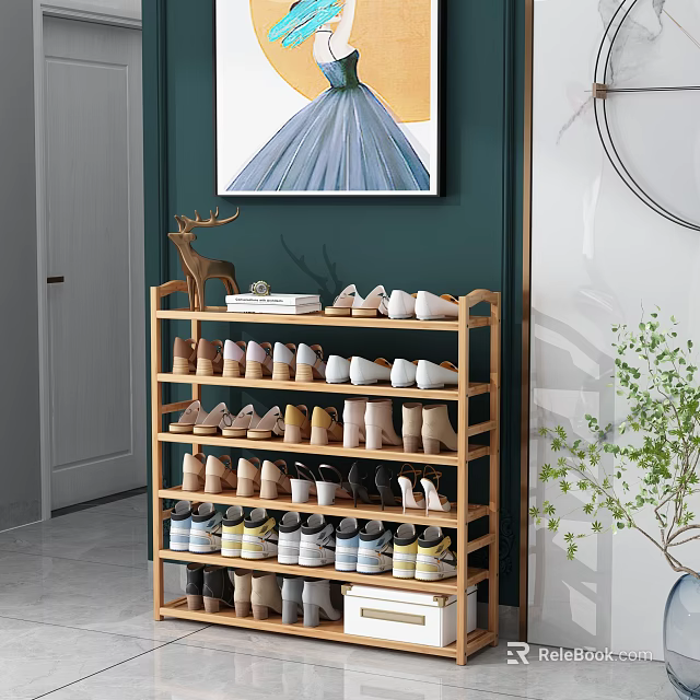 Modern Bamboo Multi-tiered Shoe Rack For Organizing Shoes And Home Decor 3d model 