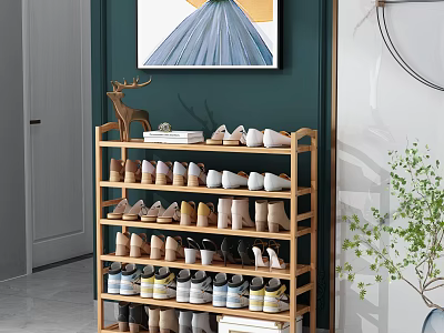 Modern Bamboo Multi-tiered Shoe Rack For Organizing Shoes And Home Decor 3d model