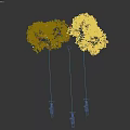 Two Arbor Trees With Green Leaves Orange Fruits And Dark Trunks