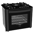 Black Kitchen Appliance With Gas Stove Top Control Knobs And Built In Oven