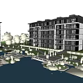 Modern Multistory Residential Building With Scenic Waterfront Green Landscaping And Community Area