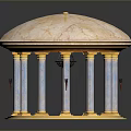 Ornate Decorative Gazebo With Pink Marble Dome And Blue Gold Columns