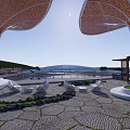 Park Landscape Design With Lakes Pavilions Curved Walkways Greenery And Open Areas